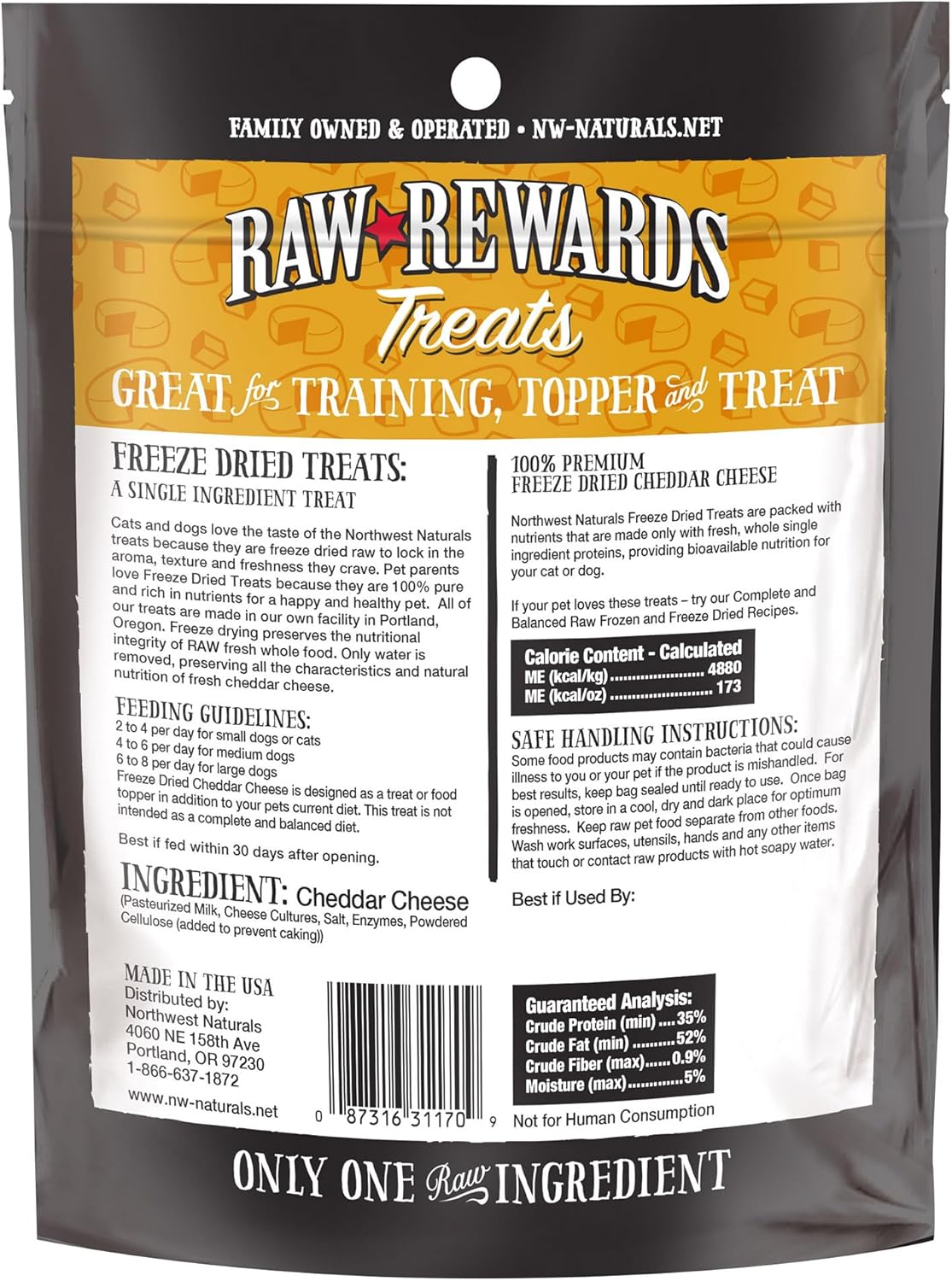 Freeze Dried Raw Rewards Cheddar Cheese 6 oz.