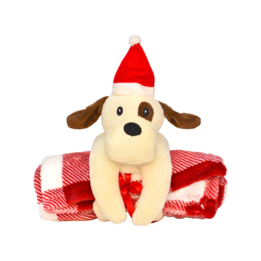 Puppy with Santa Hat and Blanket